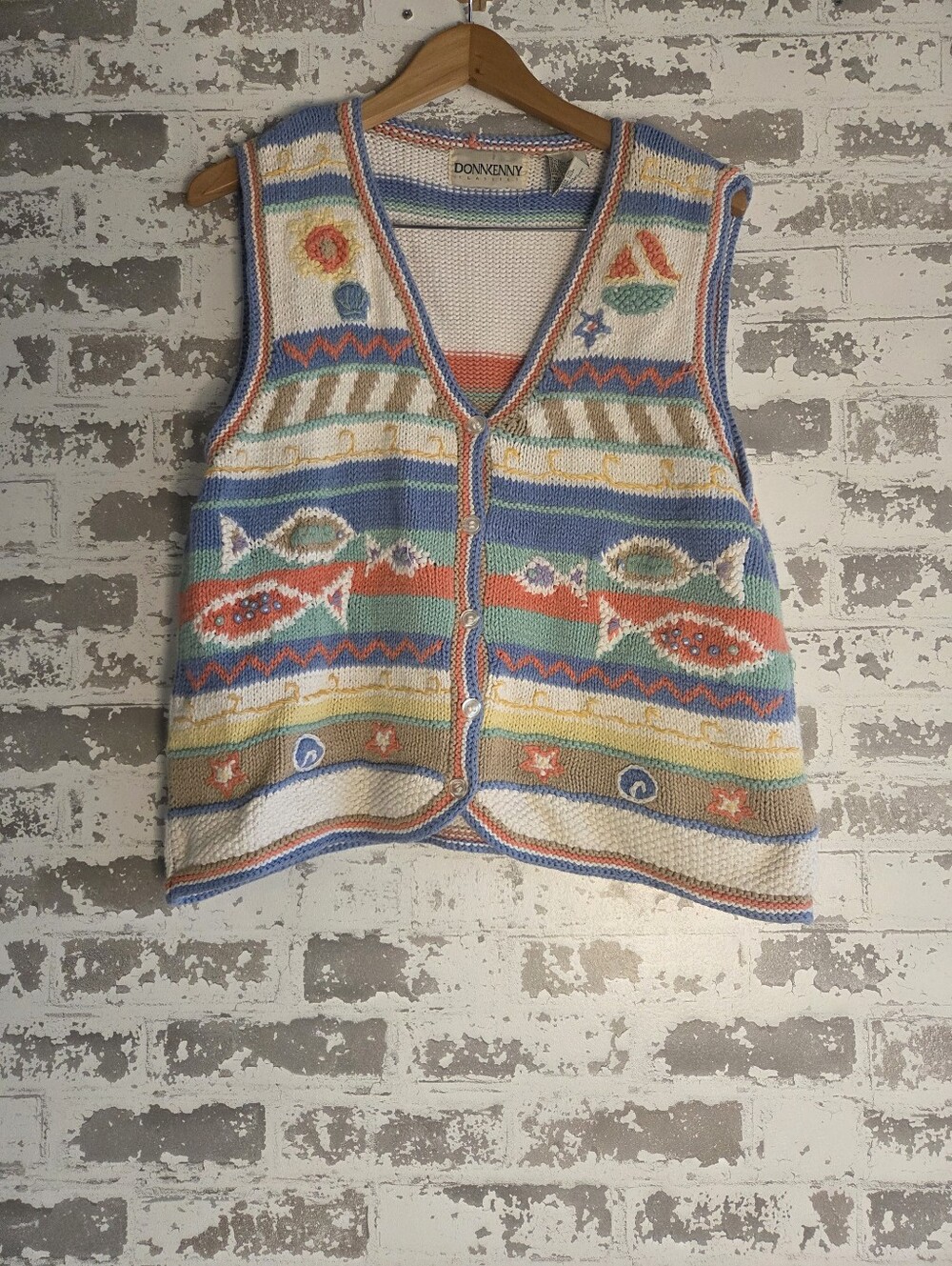 VTG Donnkenny Classics Nautical Fish Knit Sweater Vest L